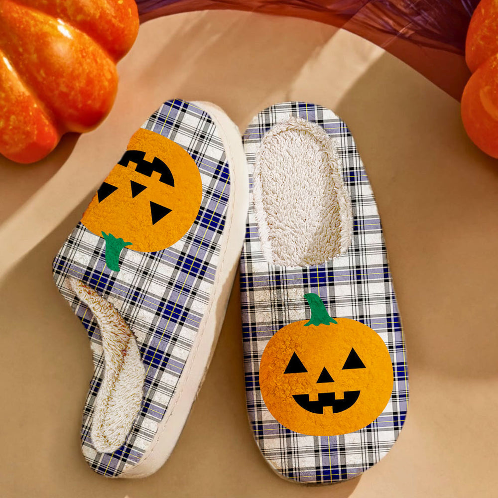 Clan Hannay Tartan Halloween Pumpkin Slippers, Fluffy Spooky Slippers HJ84 Hannay Tartan Tartan Halloween   