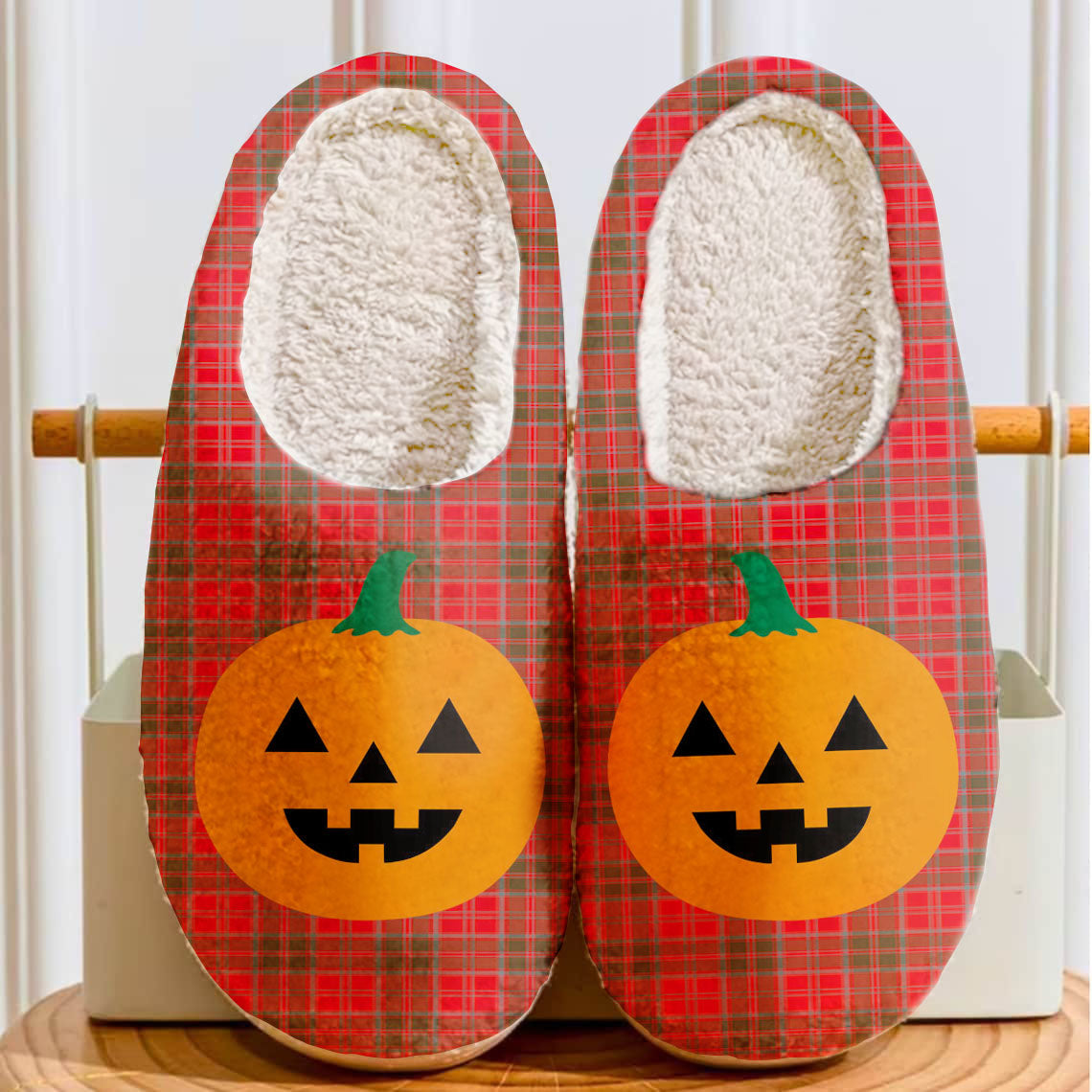 Clan Grant Weathered Tartan Halloween Pumpkin Slippers, Fluffy Spooky Slippers OP47 Grant Weathered Tartan Tartan Halloween   