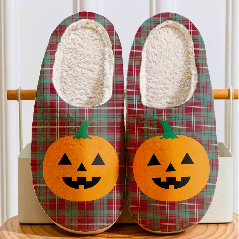 Clan Crawford Modern Tartan Halloween Pumpkin Slippers, Fluffy Spooky Slippers WF63 Crawford Modern Tartan Tartan Halloween   