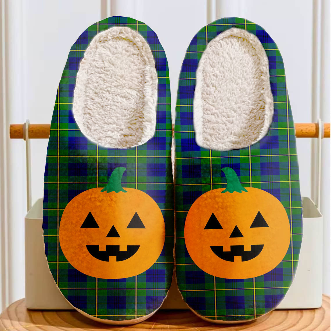 Clan Johnston Modern Tartan Halloween Pumpkin Slippers, Fluffy Spooky Slippers TN72 Johnston Modern Tartan Tartan Halloween   