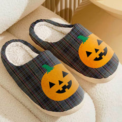 Clan Conway Tartan Halloween Pumpkin Slippers, Fluffy Spooky Slippers SA57 Conway Tartan Tartan Halloween   