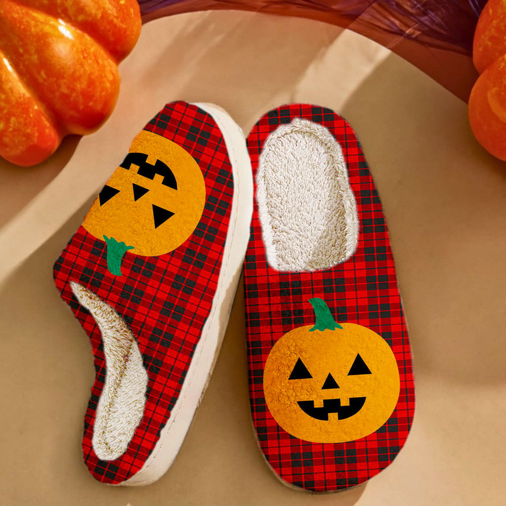 Clan Ettrick District Tartan Halloween Pumpkin Slippers, Fluffy Spooky Slippers MY26 Ettrick District Tartan Tartan Halloween   