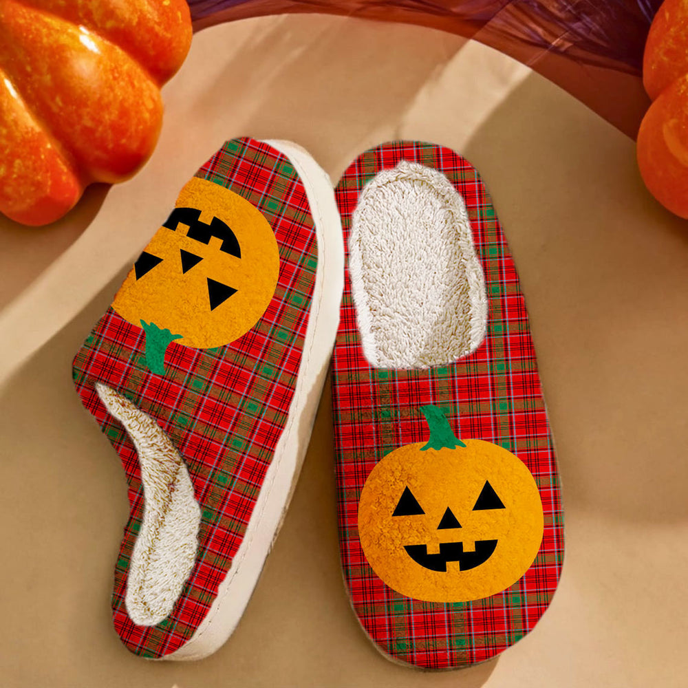 Clan Heron Tartan Halloween Pumpkin Slippers, Fluffy Spooky Slippers QV86 Heron Tartan Tartan Halloween   