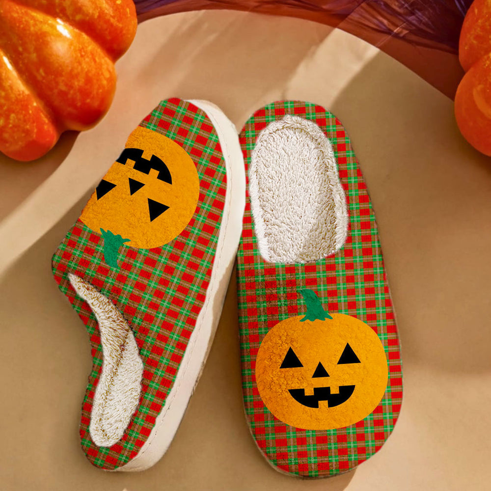 Clan Gartshore Tartan Halloween Pumpkin Slippers, Fluffy Spooky Slippers RA67 Gartshore Tartan Tartan Halloween   