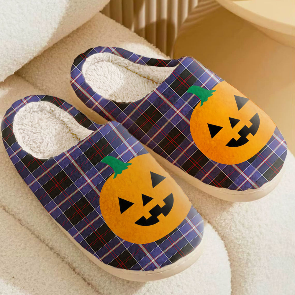 Clan Dunlop Modern Tartan Halloween Pumpkin Slippers, Fluffy Spooky Slippers QX65 Dunlop Modern Tartan Tartan Halloween   