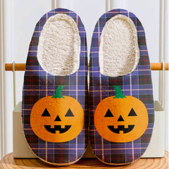 Clan Dunlop Modern Tartan Halloween Pumpkin Slippers, Fluffy Spooky Slippers QX65 Dunlop Modern Tartan Tartan Halloween   