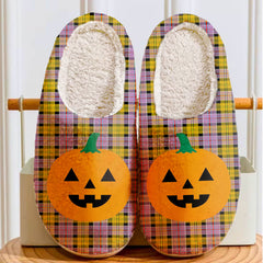 Clan Culloden Ancient Tartan Halloween Pumpkin Slippers, Fluffy Spooky Slippers VJ62 Culloden Ancient Tartan Tartan Halloween   