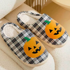 Clan MacRae Dress Modern Tartan Halloween Pumpkin Slippers, Fluffy Spooky Slippers ZR60 MacRae Dress Modern Tartan Tartan Halloween   