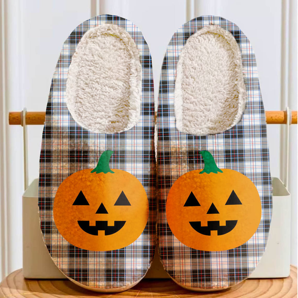 Clan MacRae Dress Modern Tartan Halloween Pumpkin Slippers, Fluffy Spooky Slippers ZR60 MacRae Dress Modern Tartan Tartan Halloween   