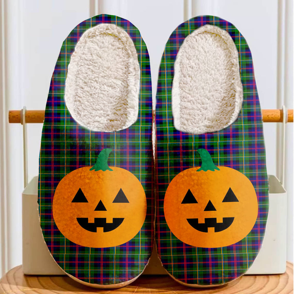 Clan Malcolm Modern Tartan Halloween Pumpkin Slippers, Fluffy Spooky Slippers PU72 Malcolm Modern Tartan Tartan Halloween   