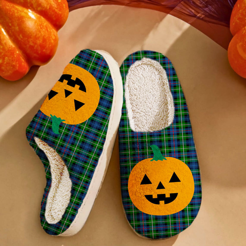 Clan MacKenzie Modern Tartan Halloween Pumpkin Slippers, Fluffy Spooky Slippers WX88 MacKenzie Modern Tartan Tartan Halloween   
