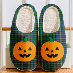 Clan MacKenzie Modern Tartan Halloween Pumpkin Slippers, Fluffy Spooky Slippers WX88 MacKenzie Modern Tartan Tartan Halloween   