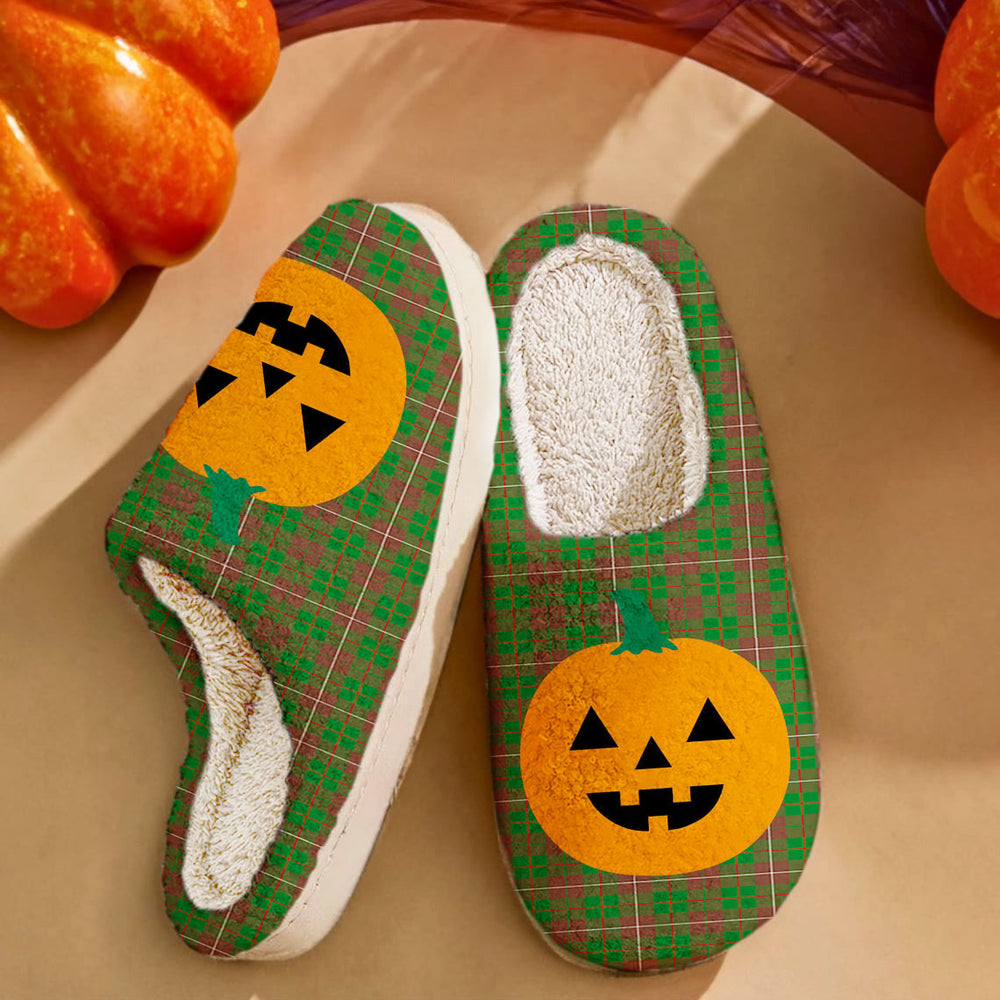 Clan MacKinnon Hunting Modern Tartan Halloween Pumpkin Slippers, Fluffy Spooky Slippers XE14 MacKinnon Hunting Modern Tartan Tartan Halloween   