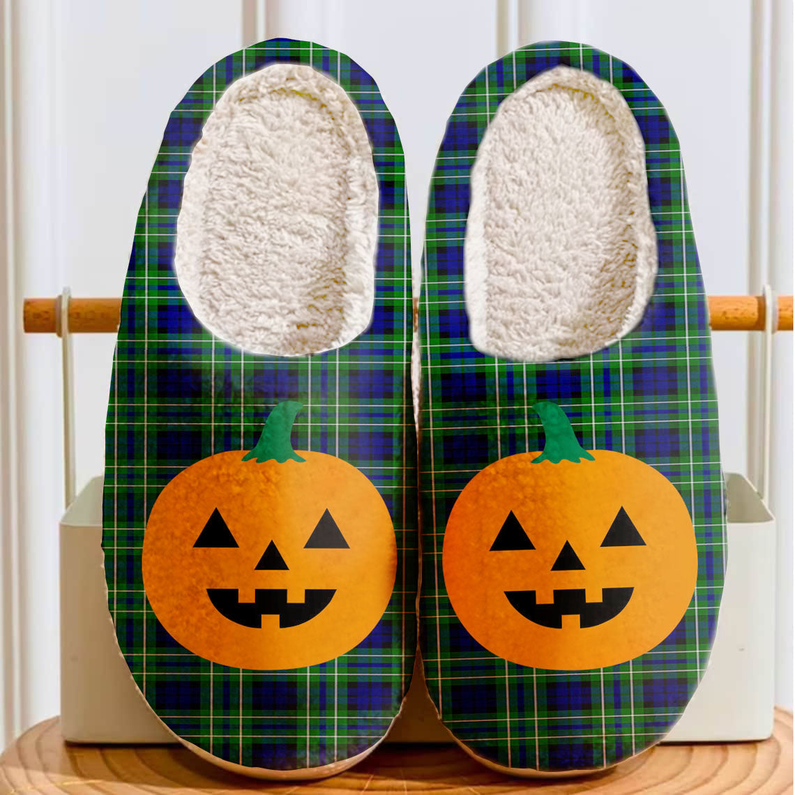 Clan MacNeil (of Colonsay) Tartan Halloween Pumpkin Slippers, Fluffy Spooky Slippers FM67 MacNeil (of Colonsay) Tartan Tartan Halloween   