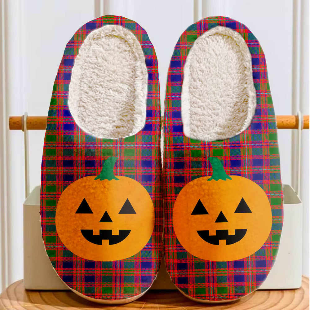 Clan MacIntyre Modern Tartan Halloween Pumpkin Slippers, Fluffy Spooky Slippers TT44 MacIntyre Modern Tartan Tartan Halloween   