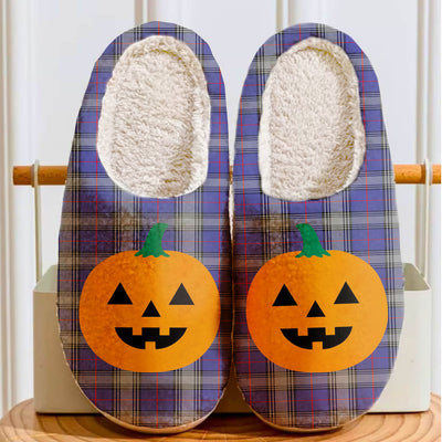 Clan Kinnaird Tartan Halloween Pumpkin Slippers, Fluffy Spooky Slippers
