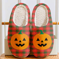 Clan MacFie Tartan Halloween Pumpkin Slippers, Fluffy Spooky Slippers RB68 MacFie Tartan Tartan Halloween   