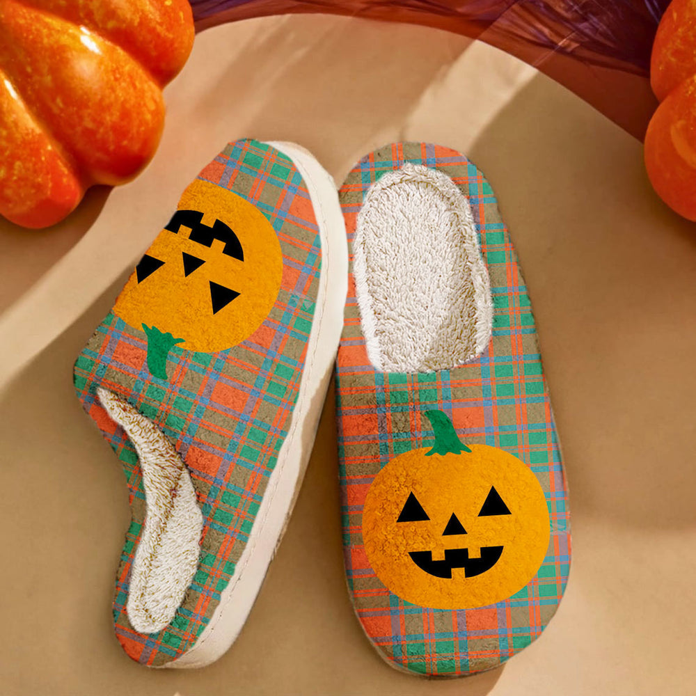 Clan MacKintosh Ancient Tartan Halloween Pumpkin Slippers, Fluffy Spooky Slippers UU60 MacKintosh Ancient Tartan Tartan Halloween   
