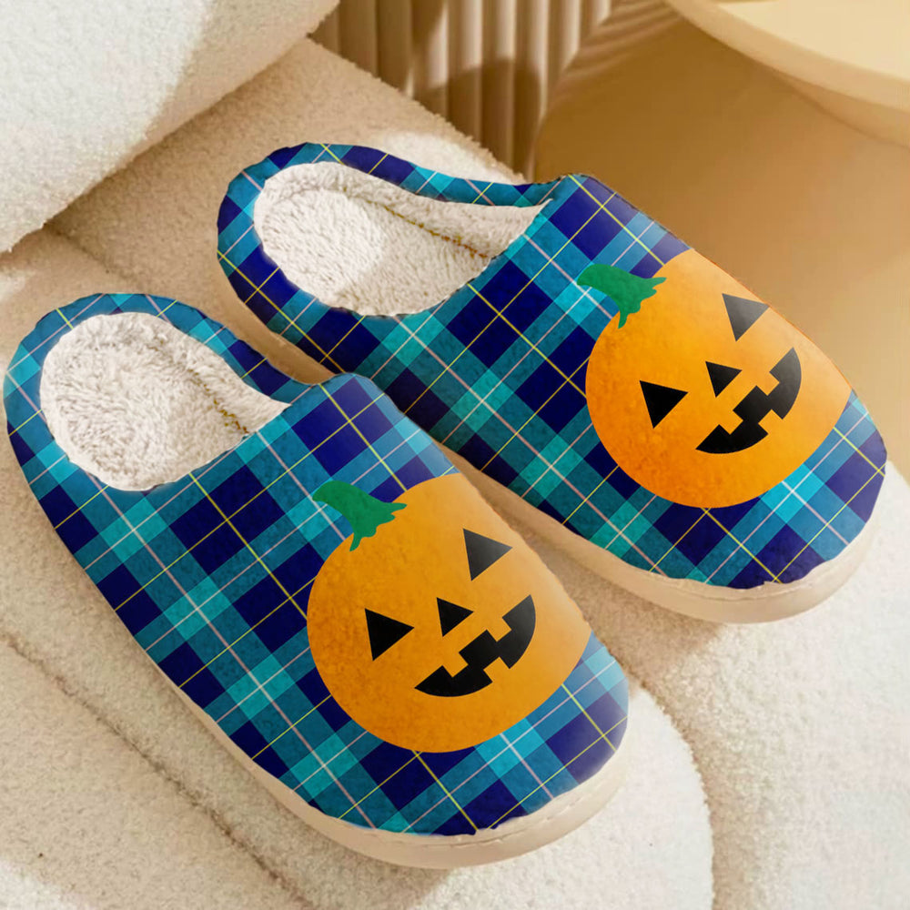 Clan McKerrell Tartan Halloween Pumpkin Slippers, Fluffy Spooky Slippers NS82 McKerrell Tartan Tartan Halloween   