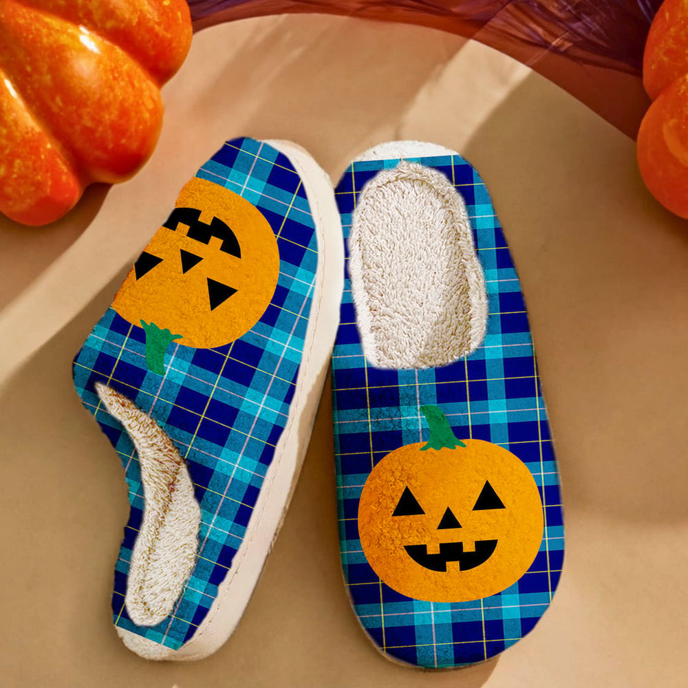 Clan McKerrell Tartan Halloween Pumpkin Slippers, Fluffy Spooky Slippers NS82 McKerrell Tartan Tartan Halloween   