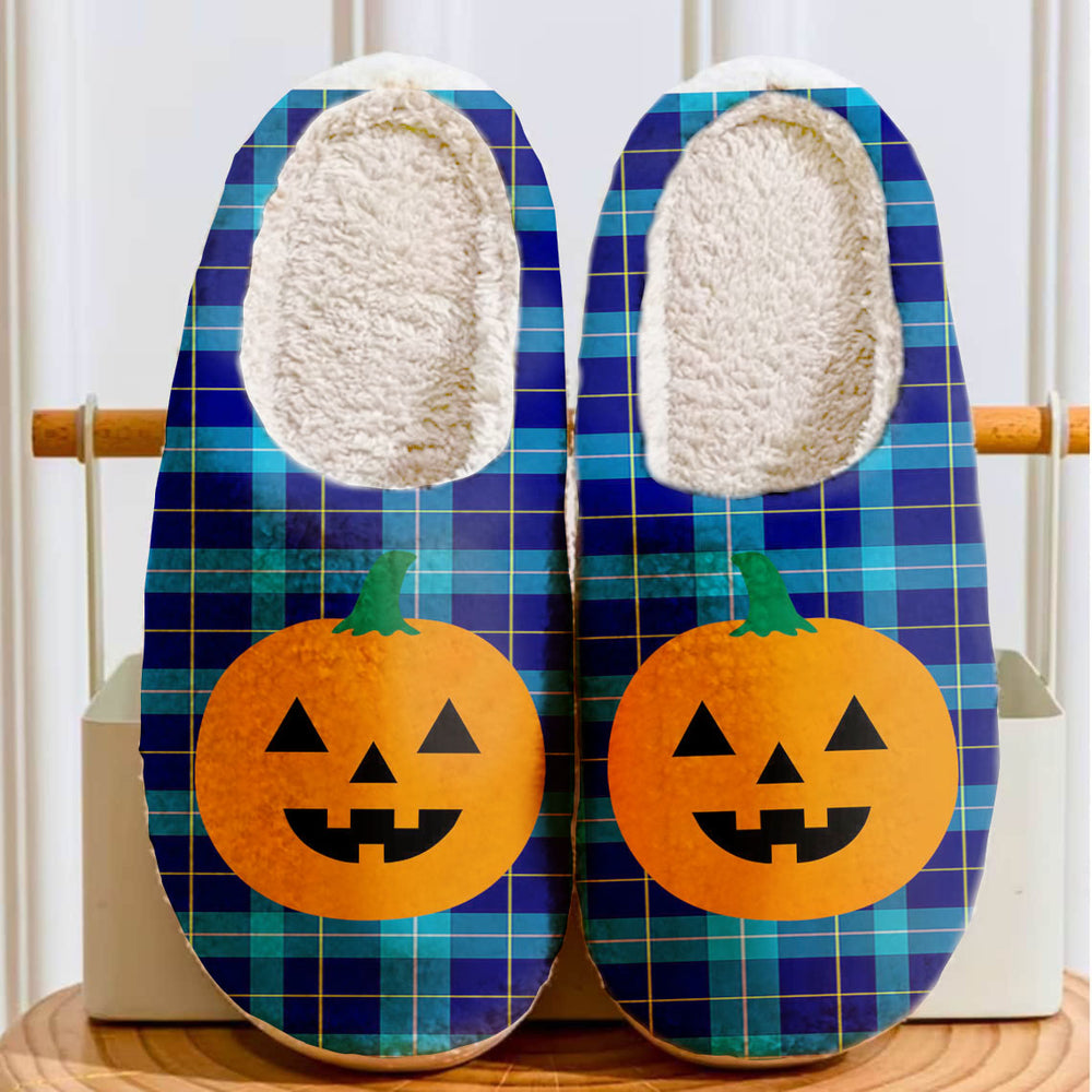 Clan McKerrell Tartan Halloween Pumpkin Slippers, Fluffy Spooky Slippers NS82 McKerrell Tartan Tartan Halloween   
