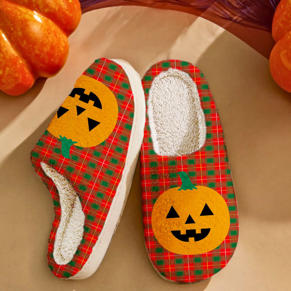Clan MacPhee Modern Tartan Halloween Pumpkin Slippers, Fluffy Spooky Slippers QD13 MacPhee Modern Tartan Tartan Halloween   