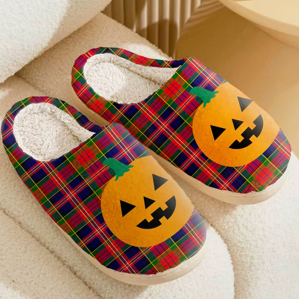 Clan MacPherson Modern Tartan Halloween Pumpkin Slippers, Fluffy Spooky Slippers HJ23 MacPherson Modern Tartan Tartan Halloween   