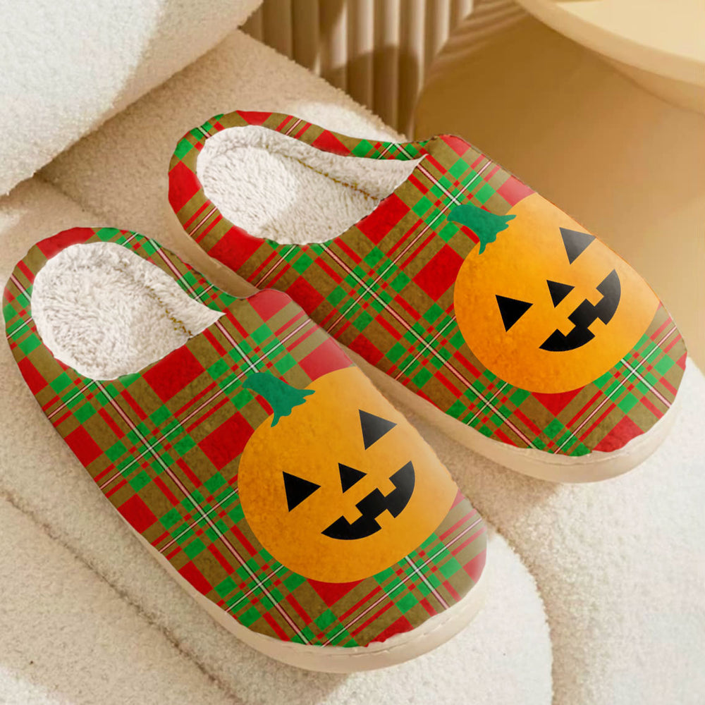Clan MacGregor Modern Tartan Halloween Pumpkin Slippers, Fluffy Spooky Slippers LM77 MacGregor Modern Tartan Tartan Halloween   