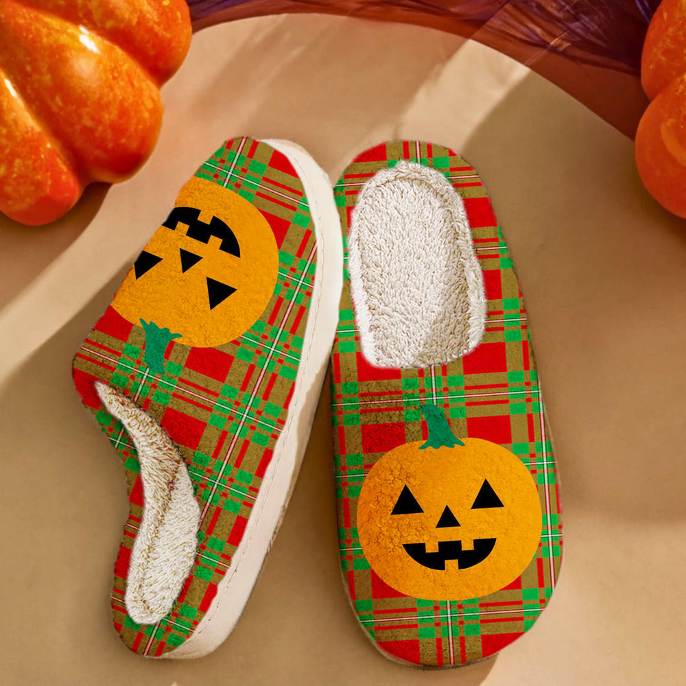 Clan MacGregor Modern Tartan Halloween Pumpkin Slippers, Fluffy Spooky Slippers LM77 MacGregor Modern Tartan Tartan Halloween   