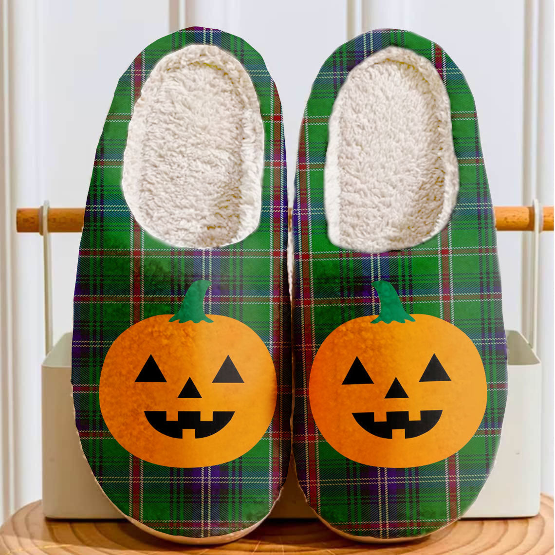 Clan Kirby Tartan Halloween Pumpkin Slippers, Fluffy Spooky Slippers IM50 Kirby Tartan Tartan Halloween   