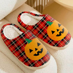 Clan Marjoribanks Tartan Halloween Pumpkin Slippers, Fluffy Spooky Slippers IJ83 Marjoribanks Tartan Tartan Halloween   