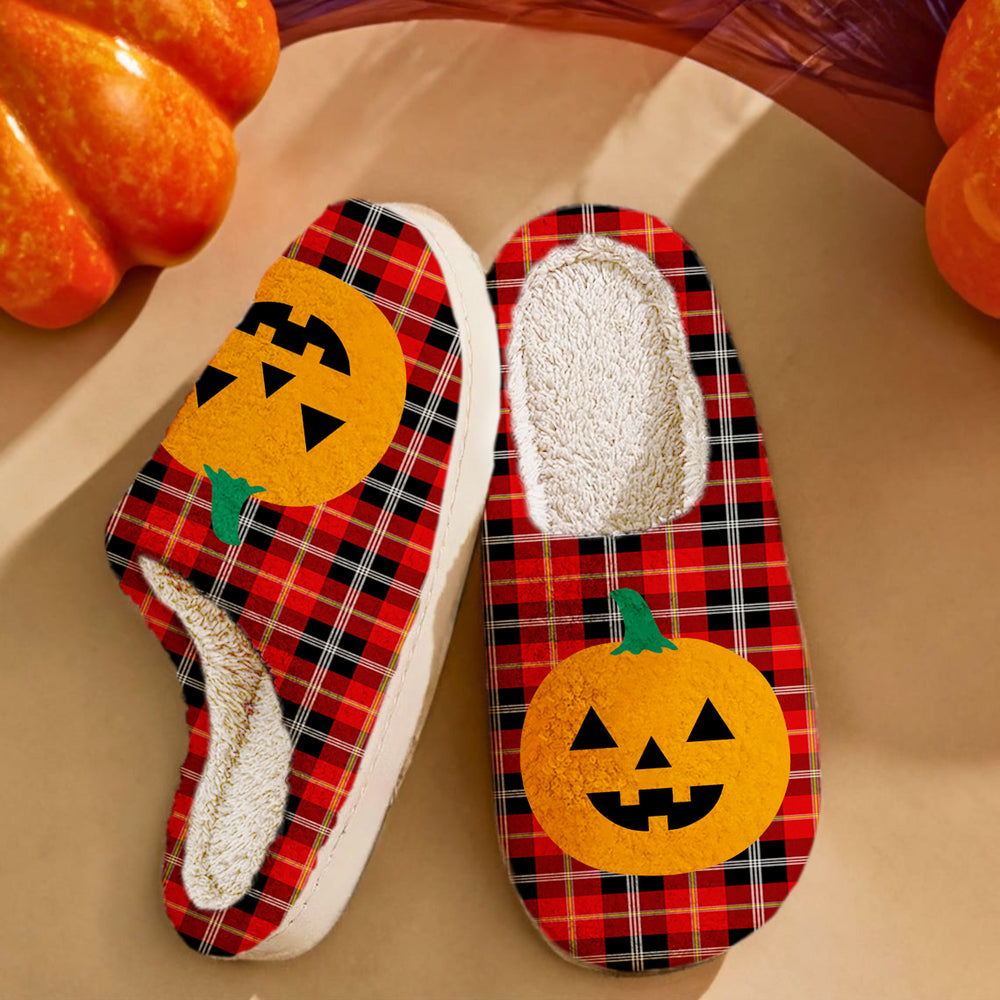 Clan Marjoribanks Tartan Halloween Pumpkin Slippers, Fluffy Spooky Slippers IJ83 Marjoribanks Tartan Tartan Halloween   