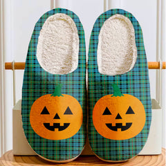 Clan MacEwen Ancient Tartan Halloween Pumpkin Slippers, Fluffy Spooky Slippers MW85 MacEwen Ancient Tartan Tartan Halloween   