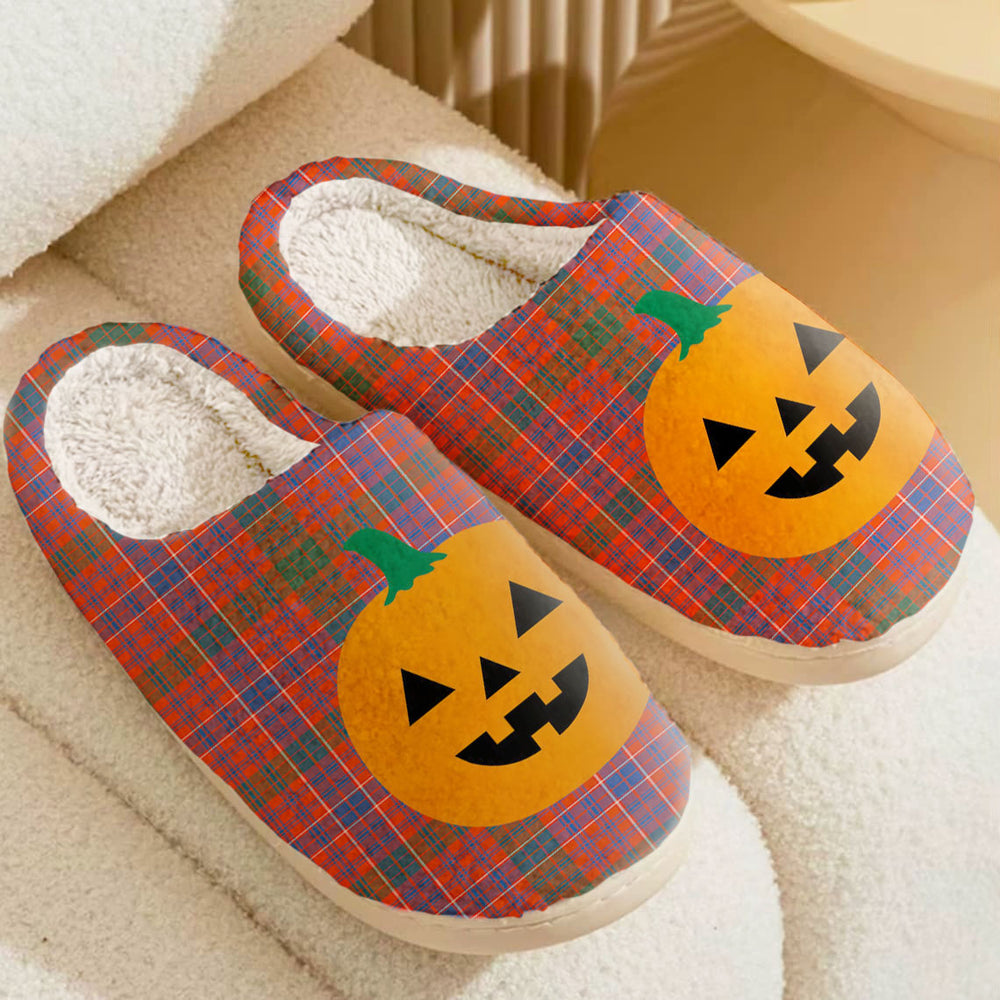 Clan MacRae Ancient Tartan Halloween Pumpkin Slippers, Fluffy Spooky Slippers OM77 MacRae Ancient Tartan Tartan Halloween   