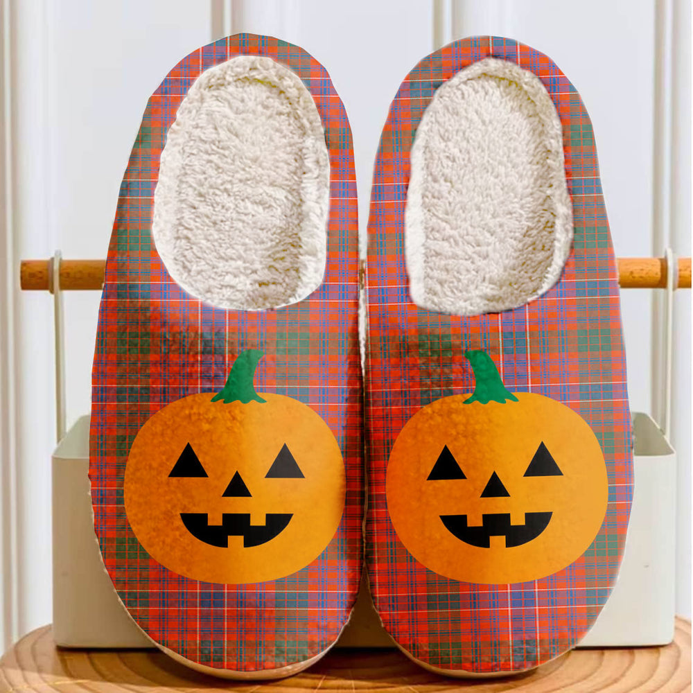 Clan MacRae Ancient Tartan Halloween Pumpkin Slippers, Fluffy Spooky Slippers OM77 MacRae Ancient Tartan Tartan Halloween   