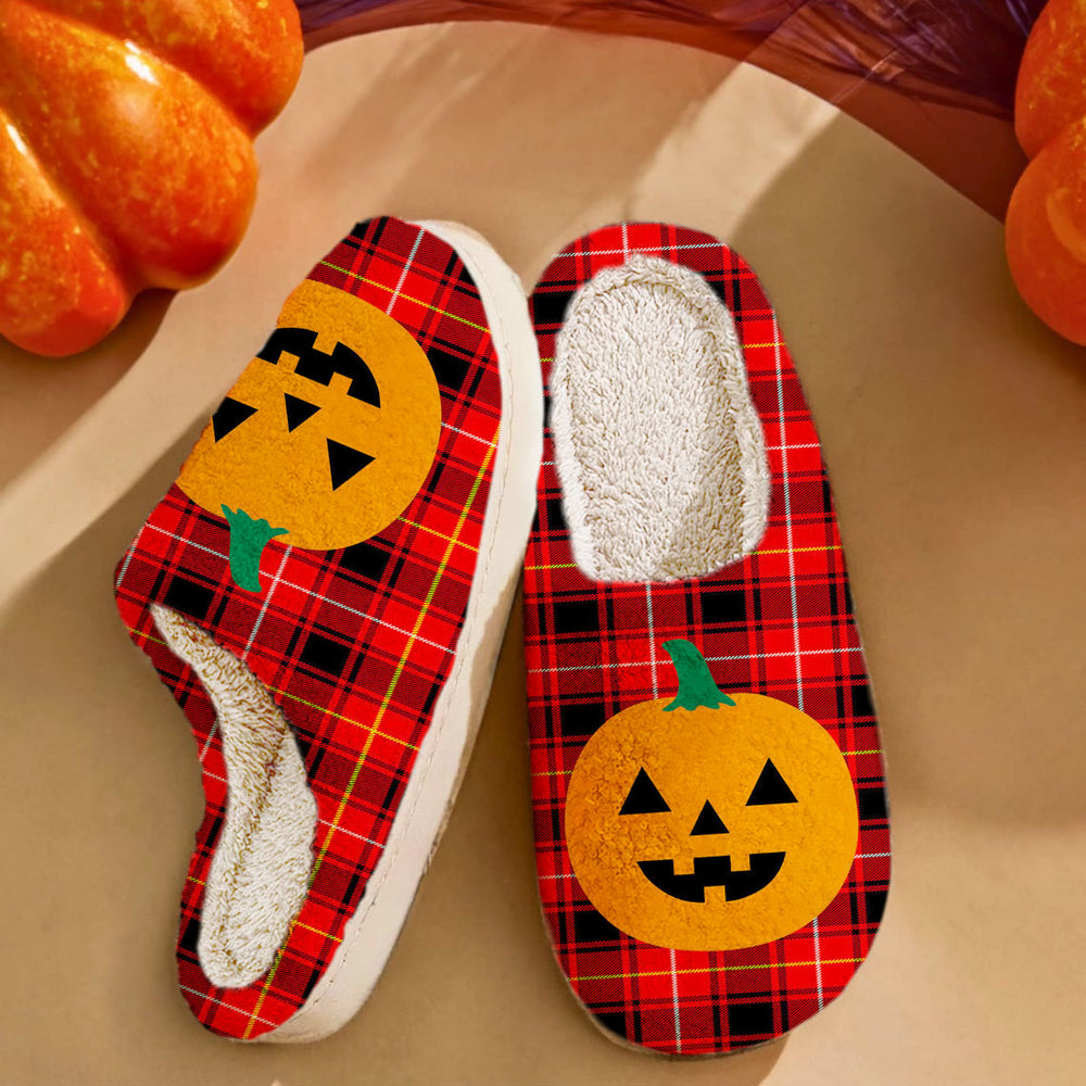 Clan MacIver Modern Tartan Halloween Pumpkin Slippers, Fluffy Spooky Slippers ZW46 MacIver Modern Tartan Tartan Halloween   