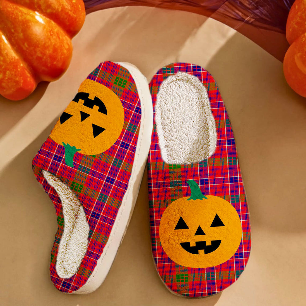 Clan MacRae Modern Tartan Halloween Pumpkin Slippers, Fluffy Spooky Slippers YK53 MacRae Modern Tartan Tartan Halloween   
