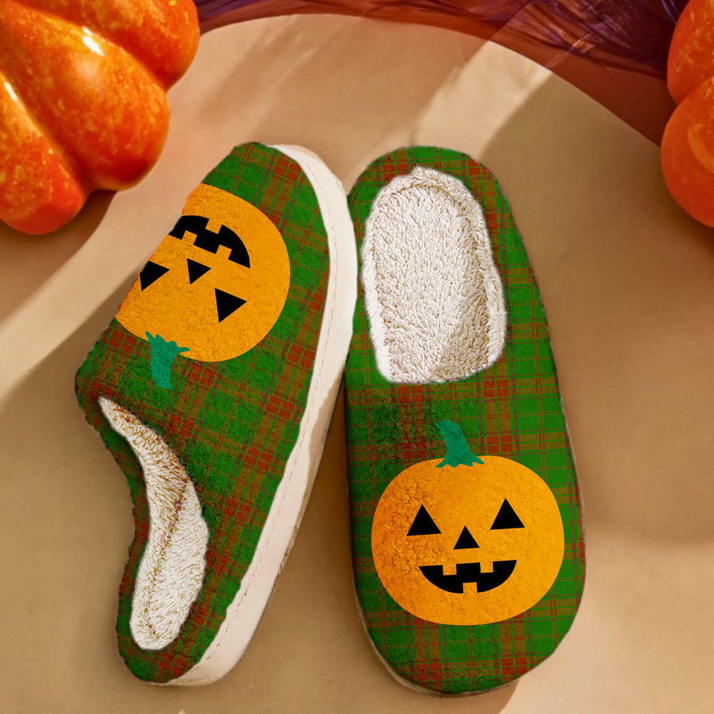 Clan Maxwell Hunting Tartan Halloween Pumpkin Slippers, Fluffy Spooky Slippers QV38 Maxwell Hunting Tartan Tartan Halloween   