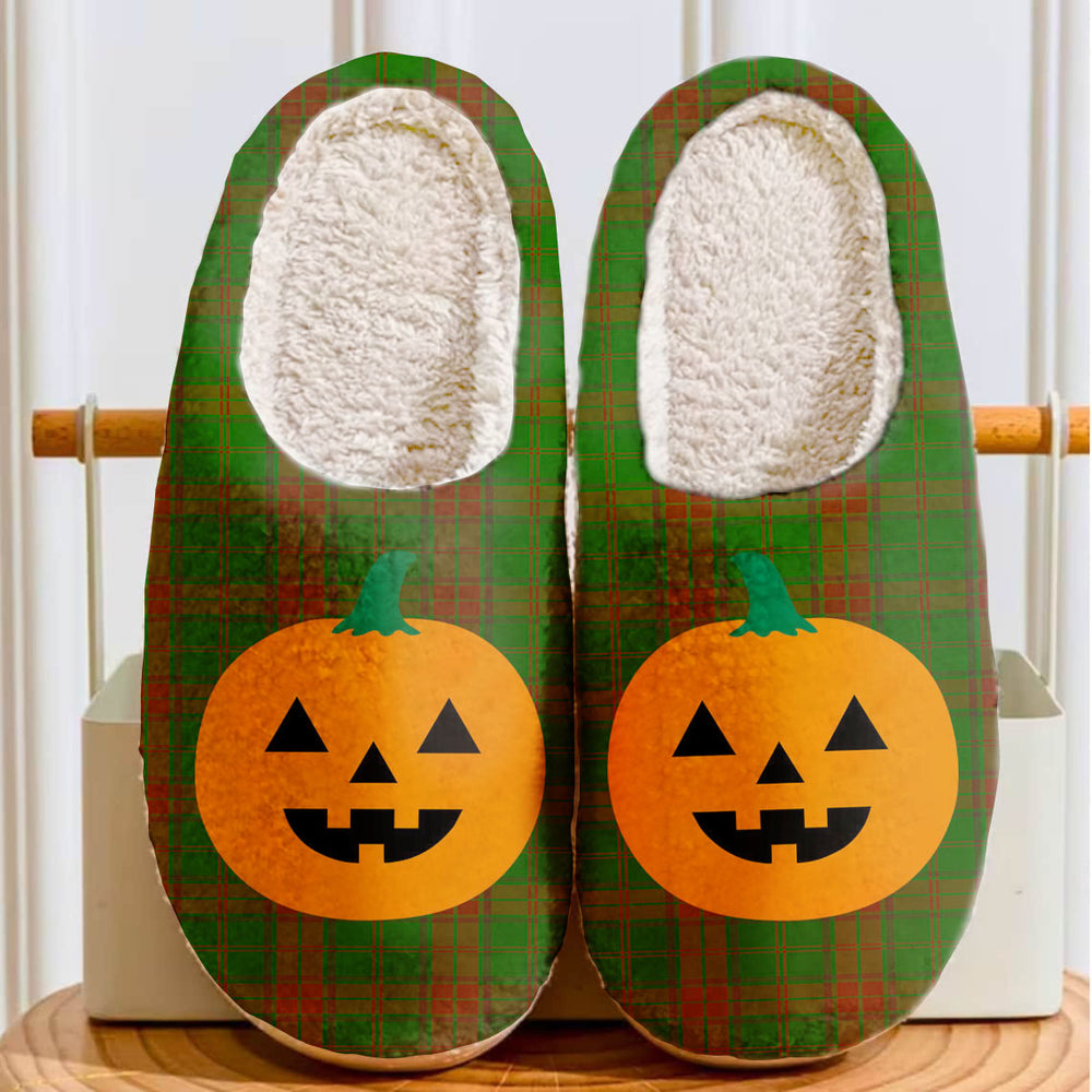 Clan Maxwell Hunting Tartan Halloween Pumpkin Slippers, Fluffy Spooky Slippers QV38 Maxwell Hunting Tartan Tartan Halloween   