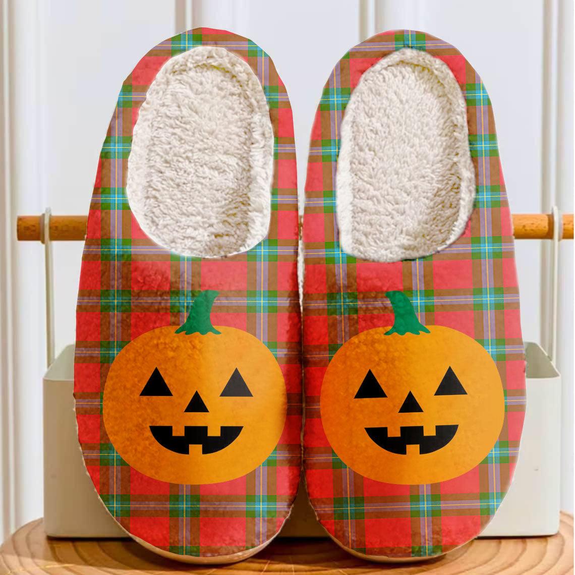 Clan MacLaine of Loch Buie Tartan Halloween Pumpkin Slippers, Fluffy Spooky Slippers WC51 MacLaine of Loch Buie Tartan Tartan Halloween   
