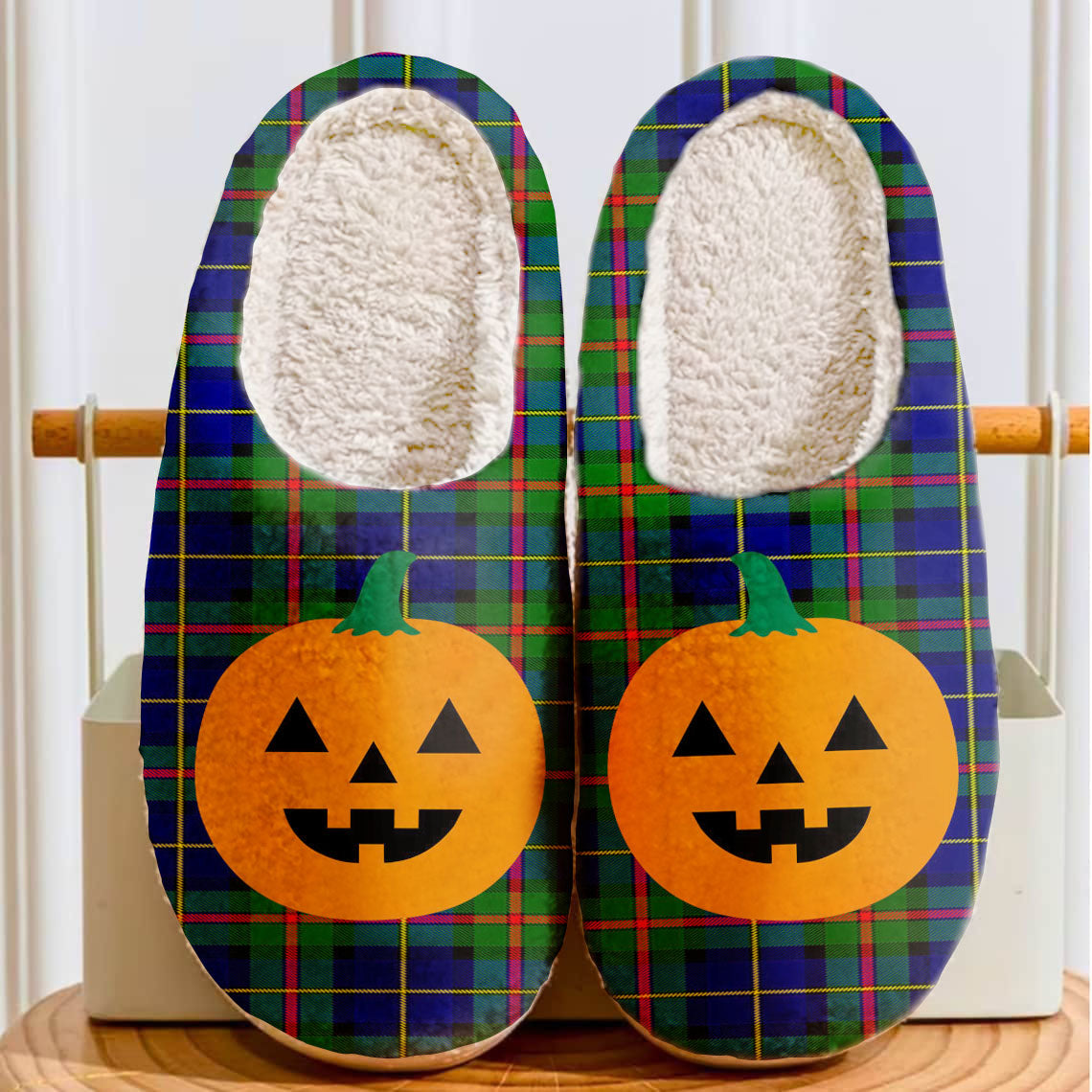 Clan MacLeod of Harris Modern Tartan Halloween Pumpkin Slippers, Fluffy Spooky Slippers BC24 MacLeod of Harris Modern Tartan Tartan Halloween   