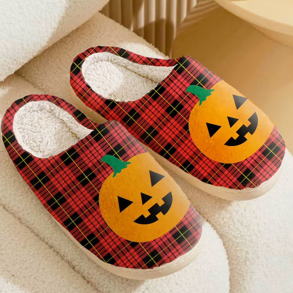 Clan MacQueen Modern Tartan Halloween Pumpkin Slippers, Fluffy Spooky Slippers KK21 MacQueen Modern Tartan Tartan Halloween   