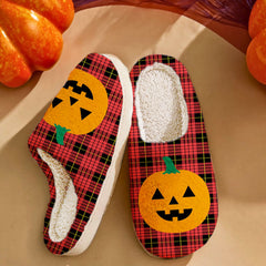Clan MacQueen Modern Tartan Halloween Pumpkin Slippers, Fluffy Spooky Slippers KK21 MacQueen Modern Tartan Tartan Halloween   