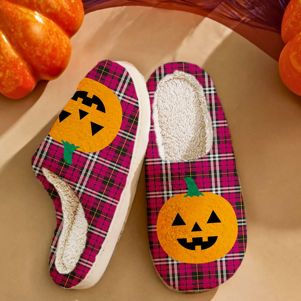 Clan Little Tartan Halloween Pumpkin Slippers, Fluffy Spooky Slippers FY90 Little Tartan Tartan Halloween   