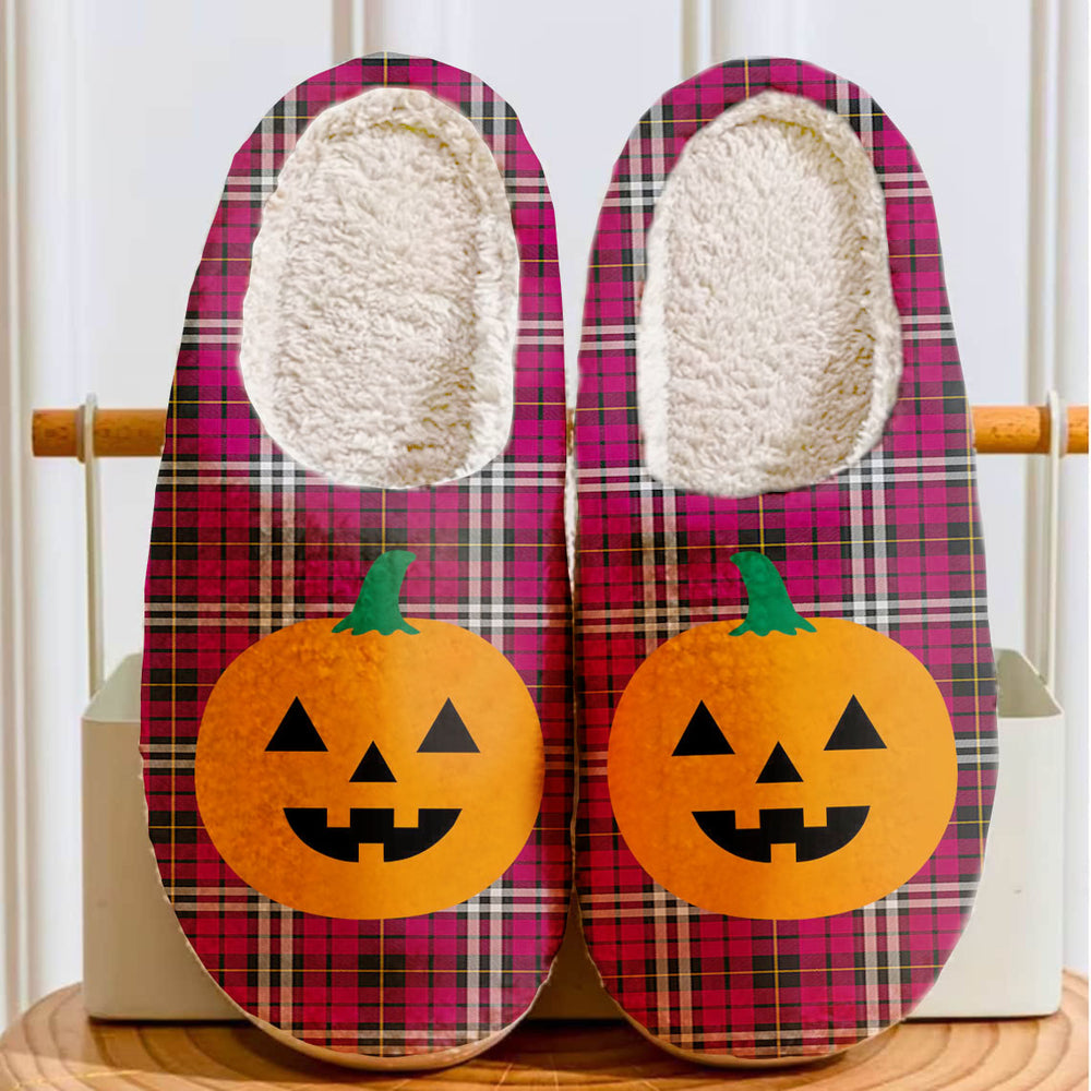 Clan Little Tartan Halloween Pumpkin Slippers, Fluffy Spooky Slippers FY90 Little Tartan Tartan Halloween   