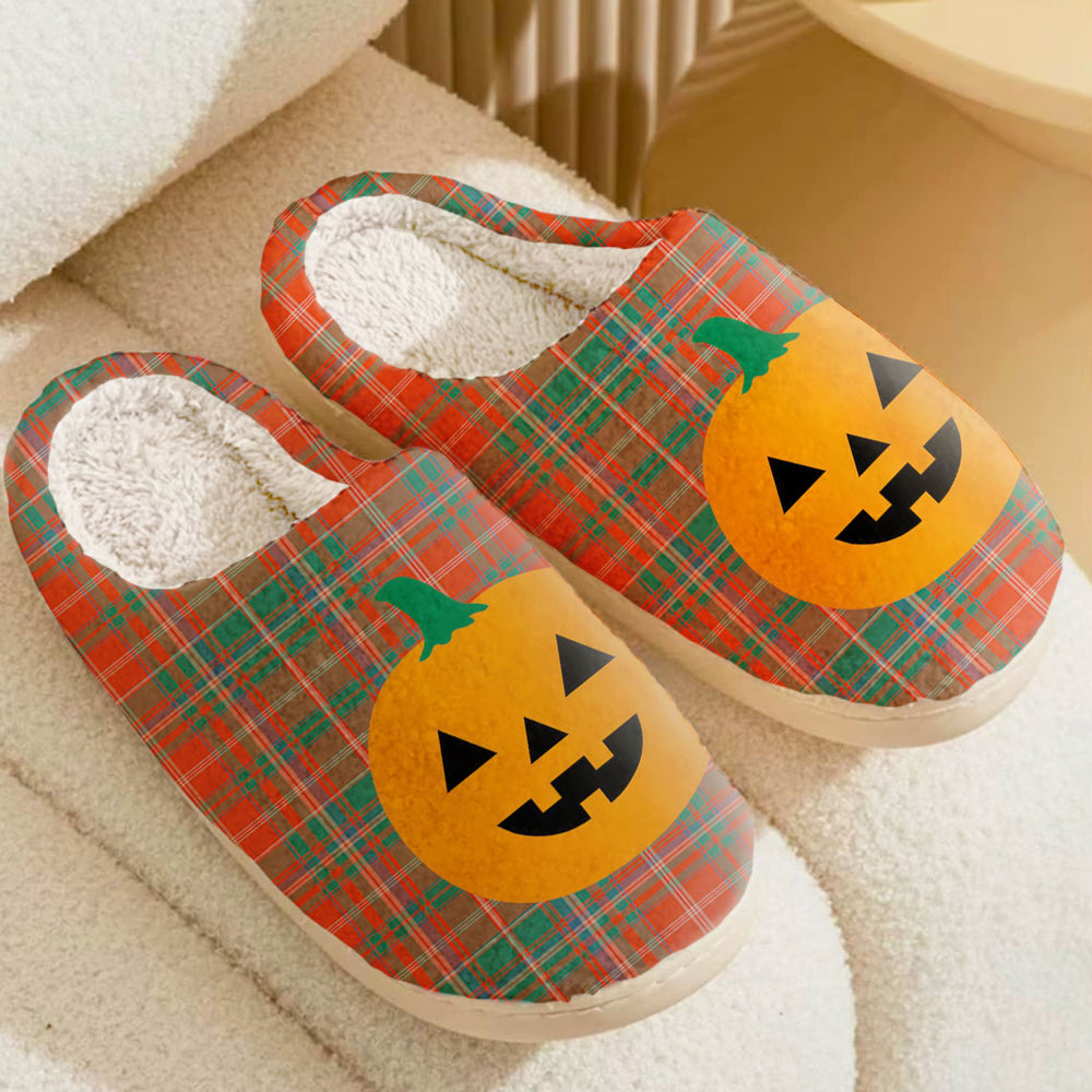 Clan MacDougall Ancient Tartan Halloween Pumpkin Slippers, Fluffy Spooky Slippers KW28 MacDougall Ancient Tartan Tartan Halloween   