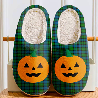 Clan MacKie Tartan Halloween Pumpkin Slippers, Fluffy Spooky Slippers