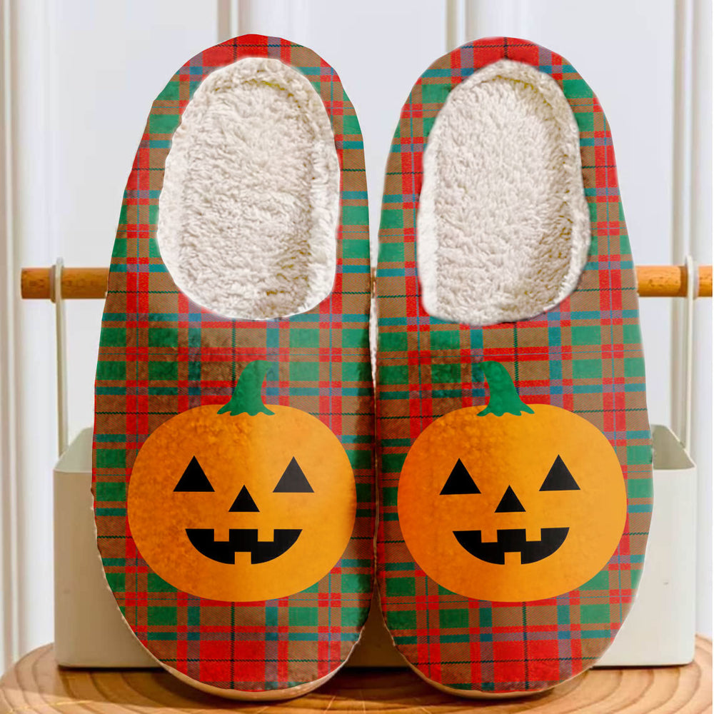 Clan McIlvian Tartan Halloween Pumpkin Slippers, Fluffy Spooky Slippers MF64 McIlvian Tartan Tartan Halloween   