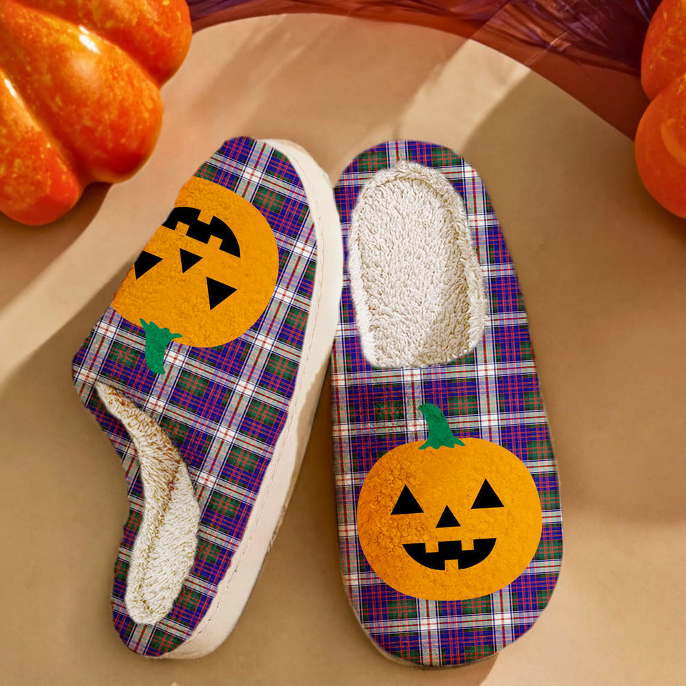 Clan MacDonald Dress Modern Tartan Halloween Pumpkin Slippers, Fluffy Spooky Slippers TZ45 MacDonald Dress Modern Tartan Tartan Halloween   