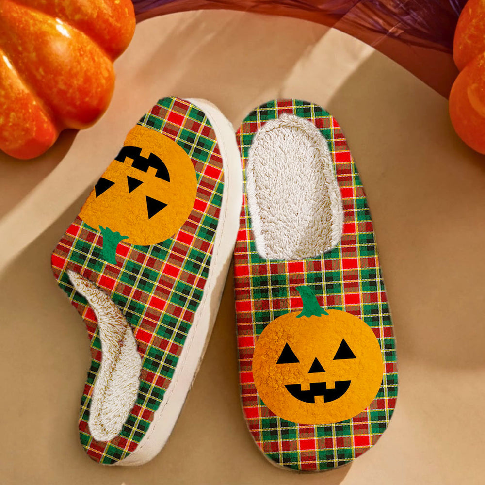 Clan MacLachlan Hunting Modern Tartan Halloween Pumpkin Slippers, Fluffy Spooky Slippers QT45 MacLachlan Hunting Modern Tartan Tartan Halloween   
